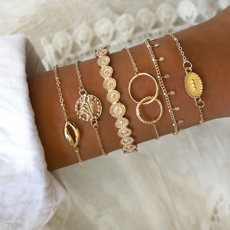 Armband-Set: 6 Trend-Armbänder - Farbe: Gold