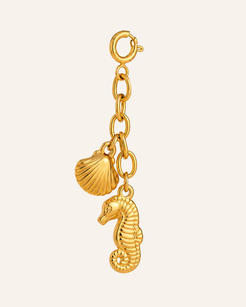 Muschel und Seepferdchen Anhänger | Goldener Bikini Anhänger