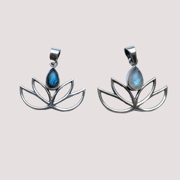 Lotus Energy – Spiritueller Anhänger mit Mondstein oder Labradorit aus 925 Silber