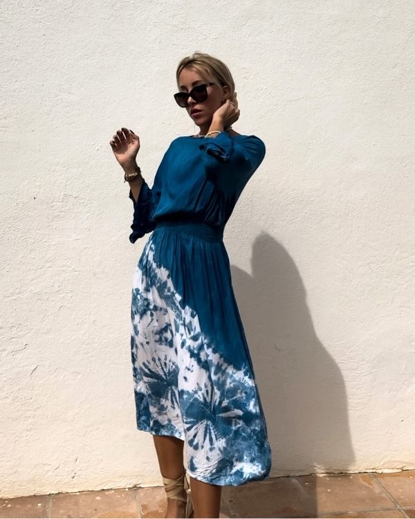Batik kleid blau weiß Clearance