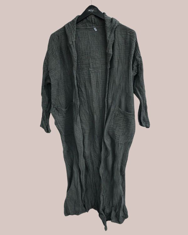 Baumwolle Unisex Kimonos für Damen und Herren aus Gauze Cotton in grau 