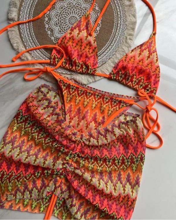 Modisch bedrucktes dreiteiliges Bikini-Set