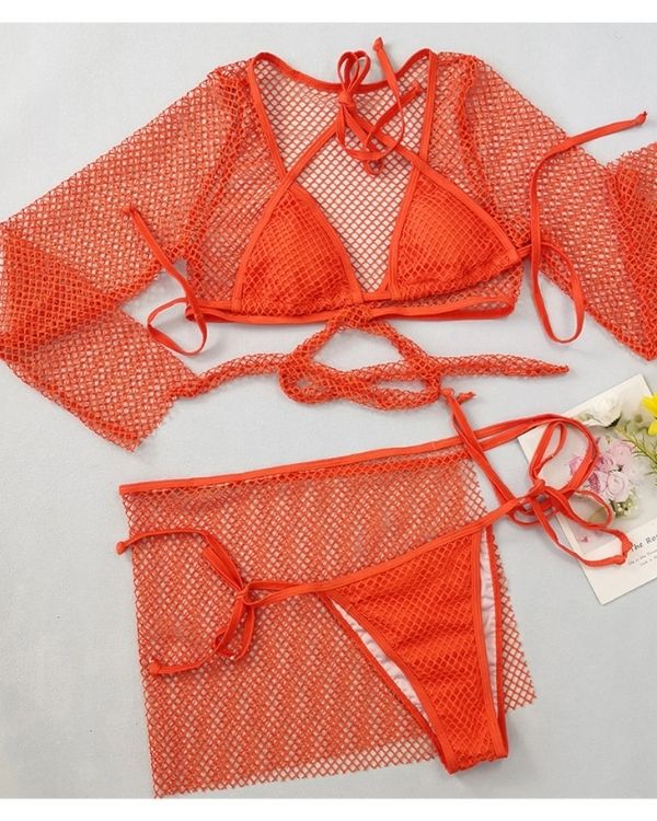 Fashion Bikini Set für Stylischen Auftritt - Festival Look Bikini Triangel und Badehose mit passendem Netz Outfit 