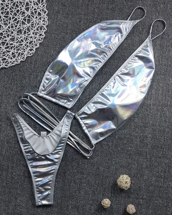 Party Strand Bikini Set in Metallic Silber 