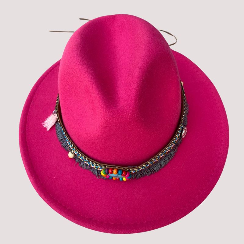 Sombrero Hut Panamahut in pink mit Ketten Accessoire