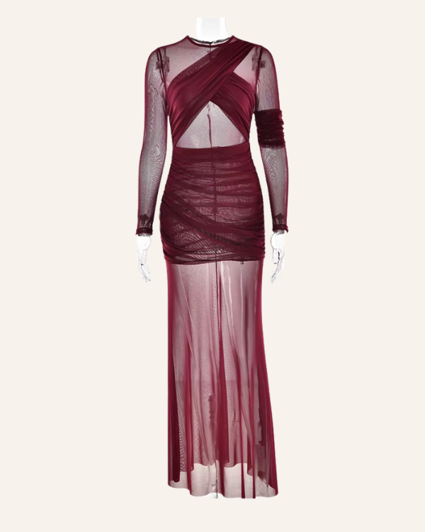 Abendkleid Damen transparent bordeaux Look
