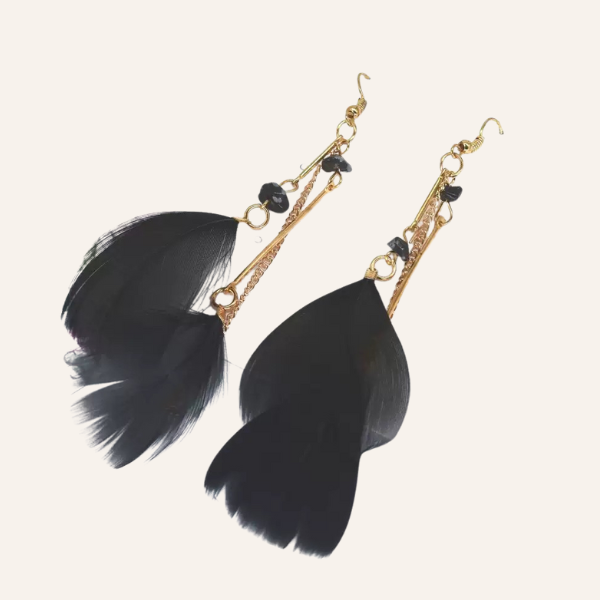 Schwarze Federohrringe mit goldenen Details - Elegante Damen Boho Schmuck