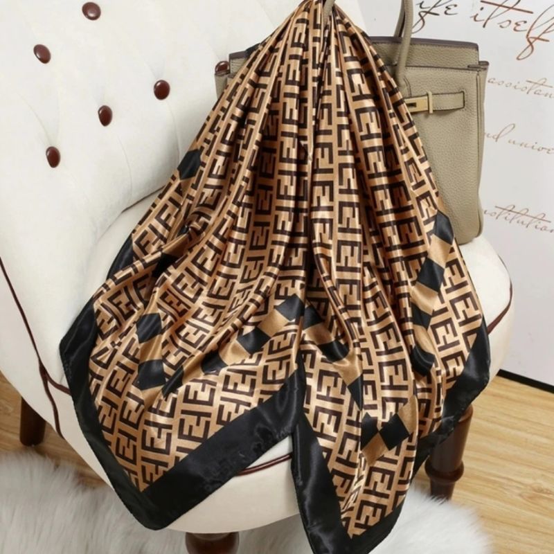 Braun schwarzes Foulard Tuch Schal mit geometrischen Formen - Multifunktionales Foulard Tuch