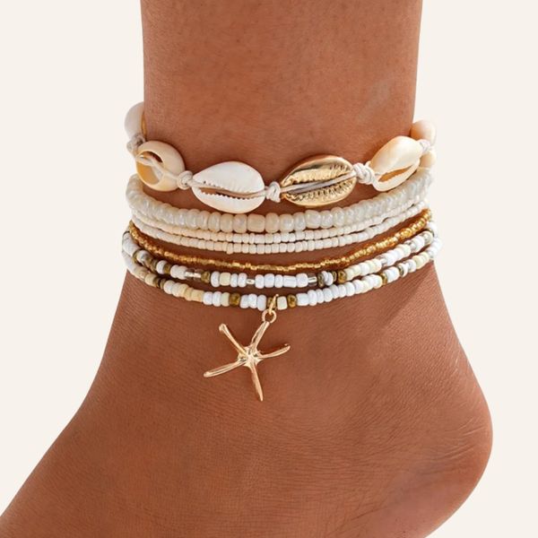 Seestern und Muschel Fusskette Set für den Sommerlook