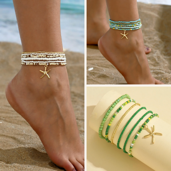 Seestern-Fussketten Set aus diversen Perlen Ketten