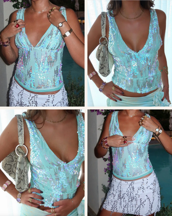 Hellblaues Glitzer Top Electric Mermaid