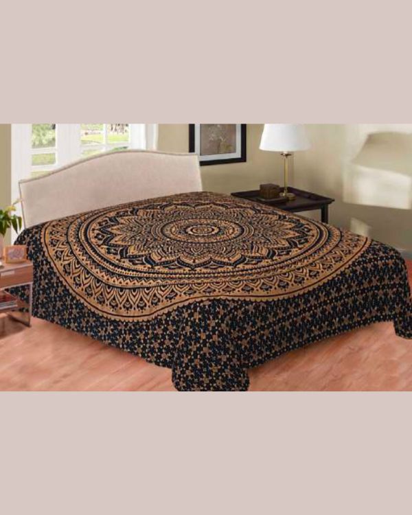 XXL Baumwolle Tuch in schwarz mit goldigem Grossem Mandala Design - Bettlaken Tuch im Spiritual Style
