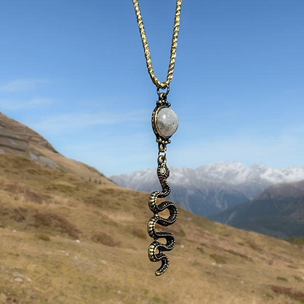 Boho Halskette mit Schlangenanhänger und Labradorit