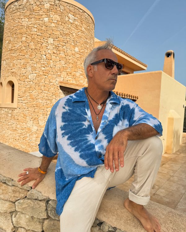 Männer Boho Batik Tie Dye Bluse Hemd mir kurzen Ärmeln - Victor Spinelli Ibiza 