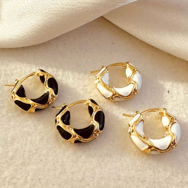 Stillvolle elegante Damen Ohrringe Kreolen in gold, schwarz, weiss gemischt