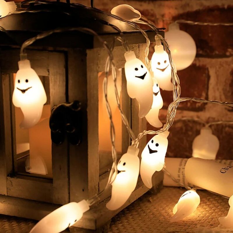 Halloween Dekoration : Grusel Gespenster Lichterkette mit lachenden Geistern mit LED Licht 