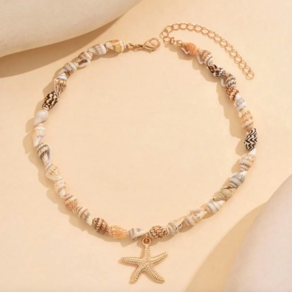 Muschelkette mit Seestern gold - Boho Modeschmuck