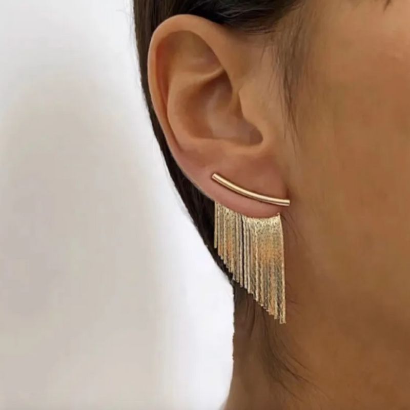 Goldene Ohrringe mit feinen Fransen und Ohrstecker - Elegante Damen Ohrringe