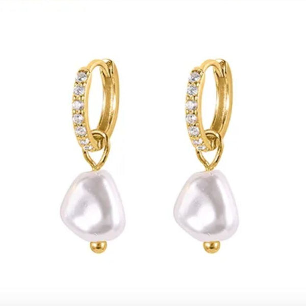 Echt Silber Ohrringe mit Zirkonia Steinen und Perlen - Hochwertige Edle Ohrringe in gold