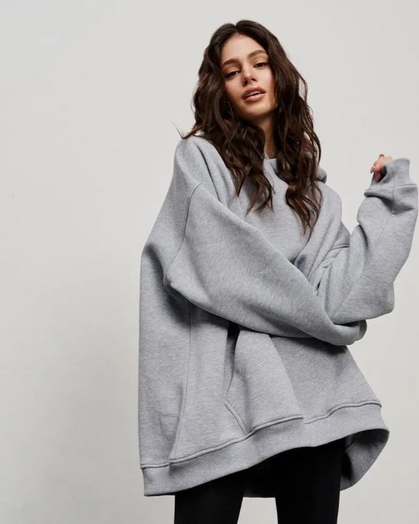 Kapuzenpullover Grauer Hoodie Damen Oversize Fleece Hoodie Grauer