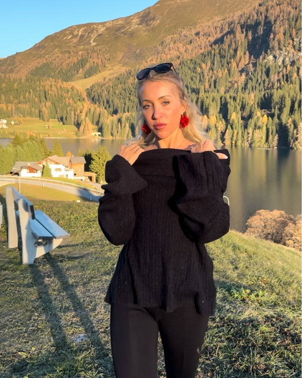 Schulterfreier langer Strickpullover Ingrid
