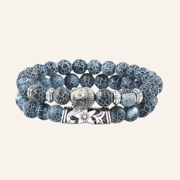 Unisex Buddha Armband aus Mineralstein Perlen in hellblau und Buddha Motiv Perle