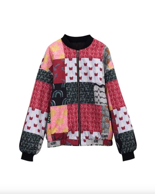 Kunstvolle Damenjacke mit Patchwork-Muster und Reissverschluss