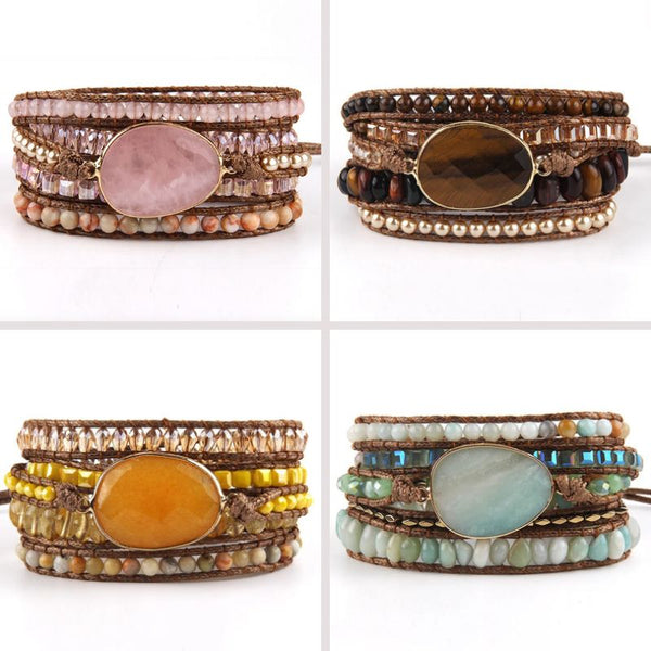 Wickelarmband in diversen Farben mit Edelstein Mineralstein - Wickelarmband im Boho Style
