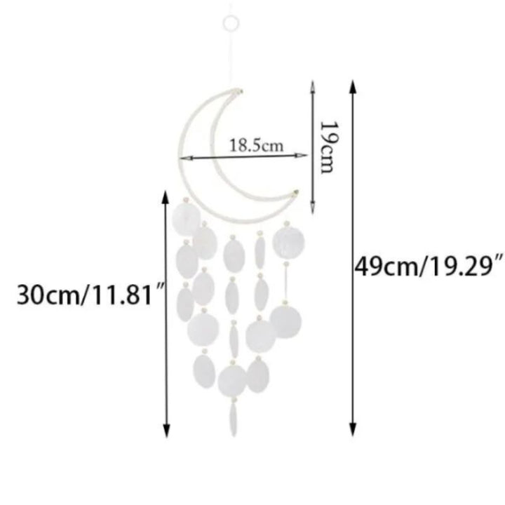 Mond Windspiel in weiss mit runden Muschel Platten 