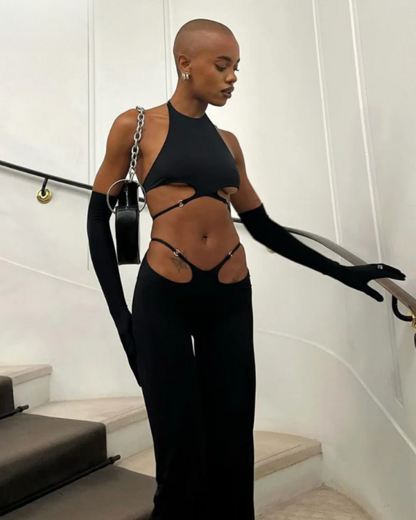 Zweiteiler Damen schwarz Cut-Out Set | Party und Festival Outfit