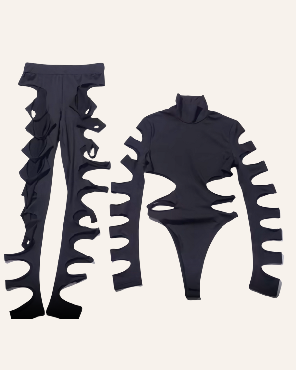 Leggings mit Cut-Outs und passender Body mit Cut-Outs und Kragen