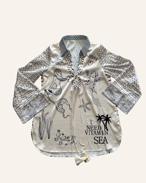 Luftiges Kragen Shirt Hemd mit Sommer Motiven