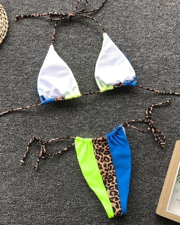 Balu Leopard Bikini Bademode Hoch geschnittene Badehose zum binden auf den Seiten