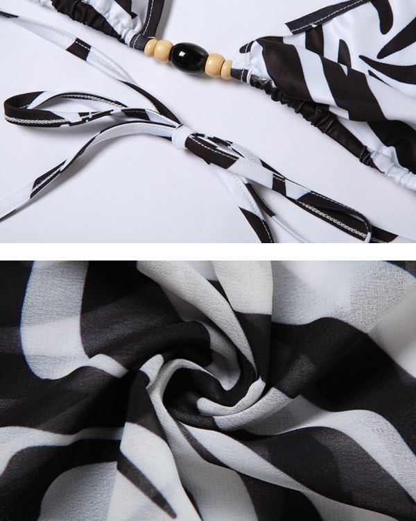 Zebra schwarz-weiss Bikini Set Triangel und Badehose mit passendem Rock