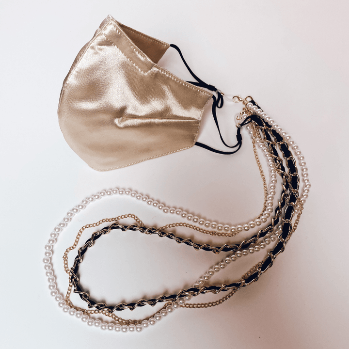 Maskenkette Mulitlayer aus Perlen und Gliederkette | Kette für Maske aus 3 diversen Ketten in gold