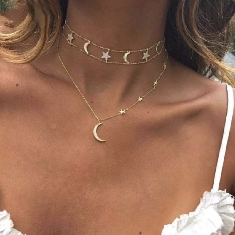 Choker Halsketten Modeschmuck mit Mond und Stern Symbolen 