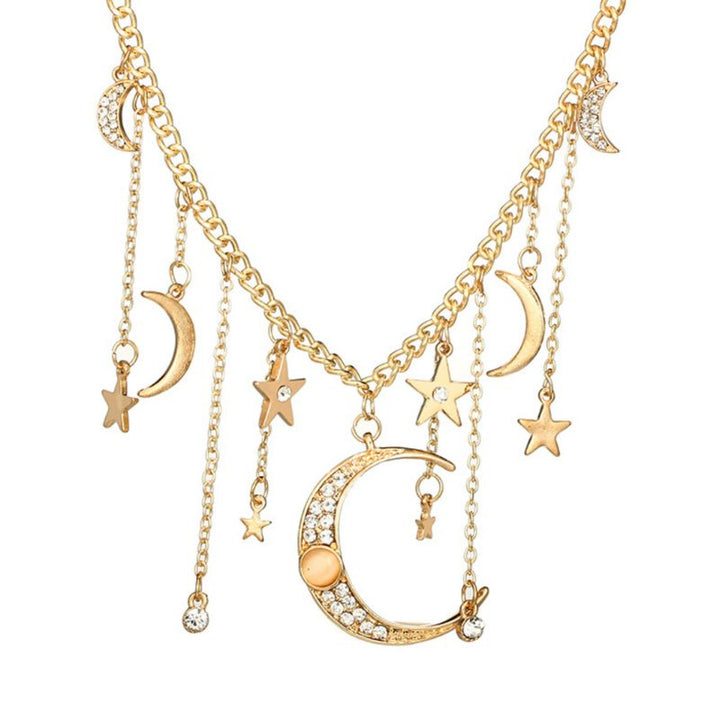 Mond und Stern Halskette mit Kristallsteinen - Damen Modeschmuck Schweiz