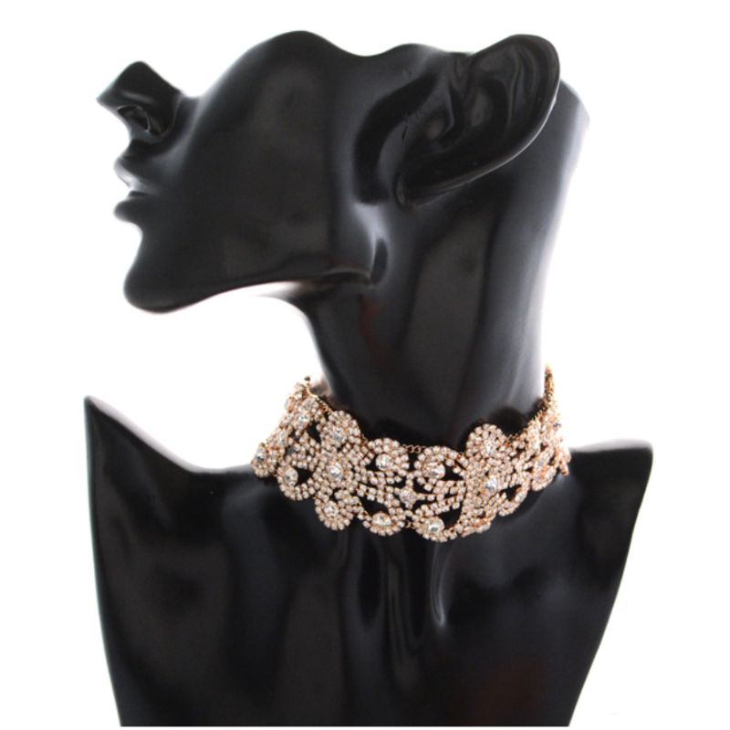 Glitzer Choker Halskette mit Blumen Mustern - Strassteine Choker Kette