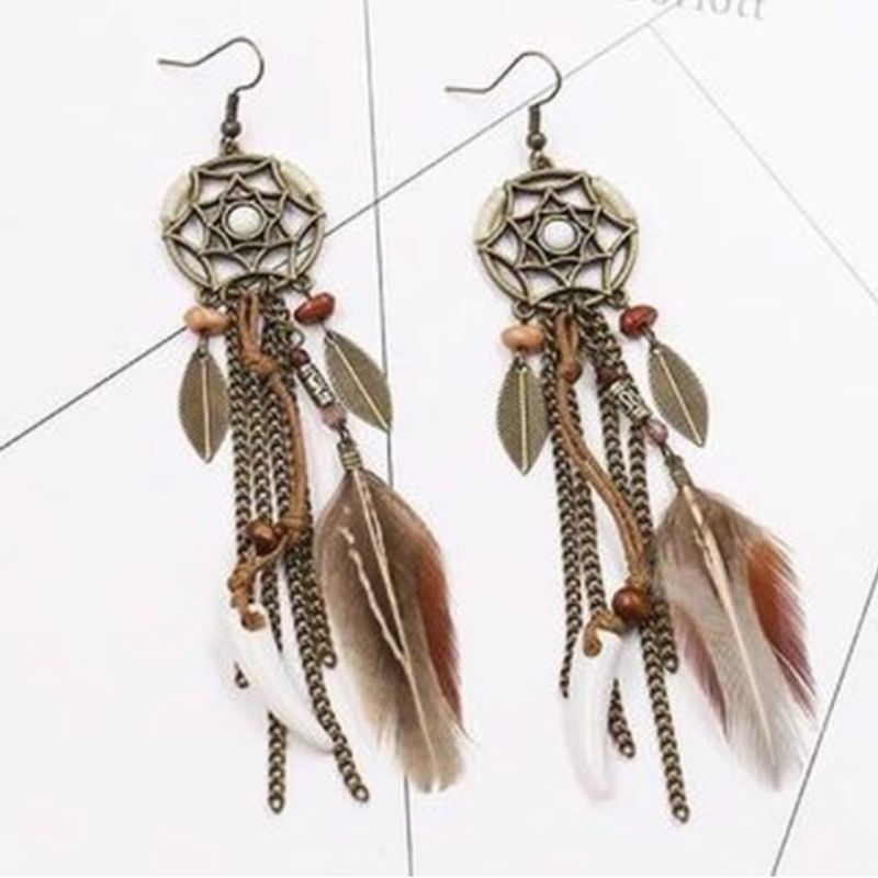 Gipsy Boho Ohrringe in bronze braun gemischt - Braune Feder Ohrringe