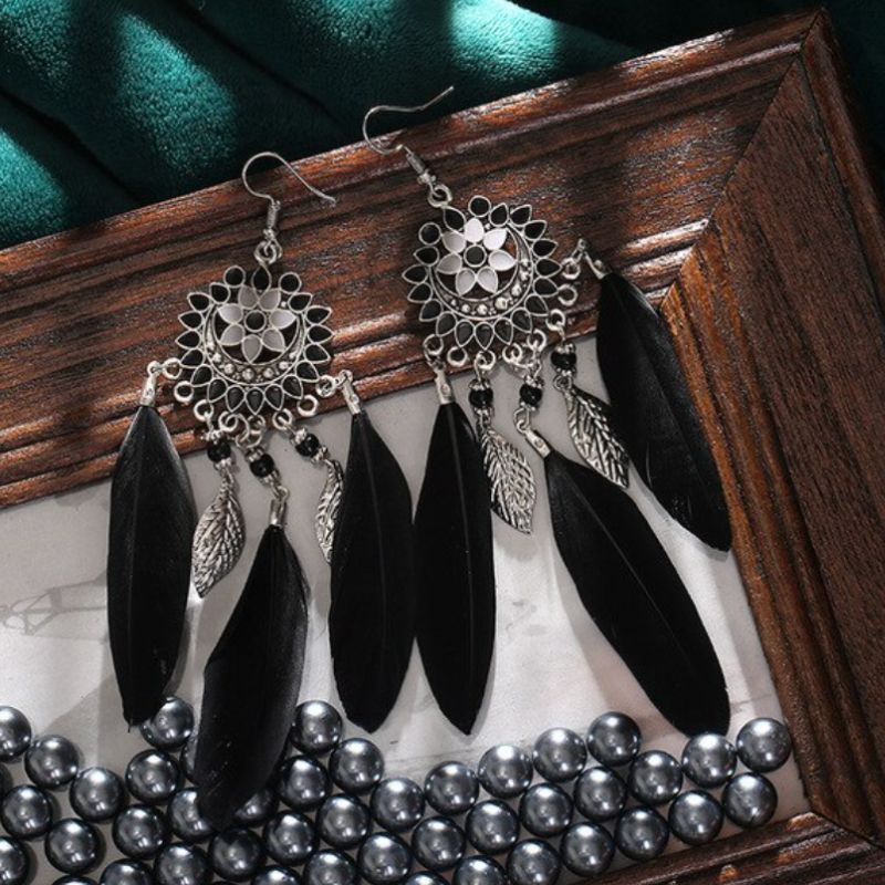 Schwarze Feder Ohrringe Pramila