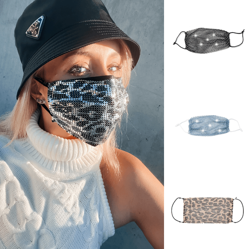 Glitzer Gesichtsmaske in schwarz - Pailletten Glitzermaske Mundschutz Schmuck Accessoires