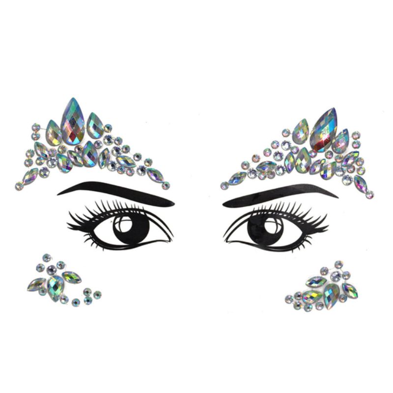 Silberne Glitzersteine zum Aufkleben im Gesicht - Make-Up Glitzersteine Festival Glitzer selbstklebend