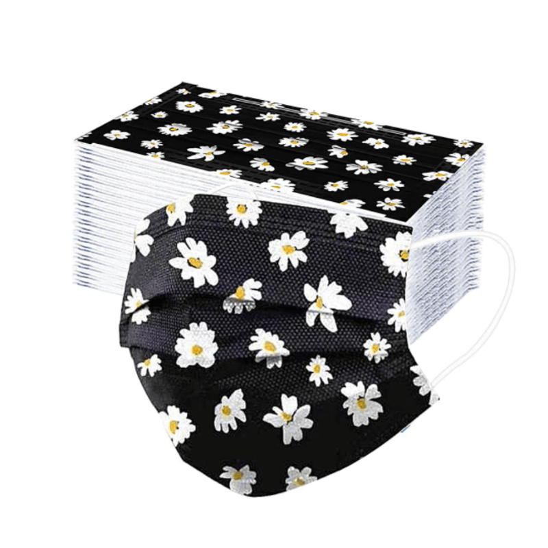 Kindermaske Einwegmaske Kinder Hygienemaske schwarz mit Blumen