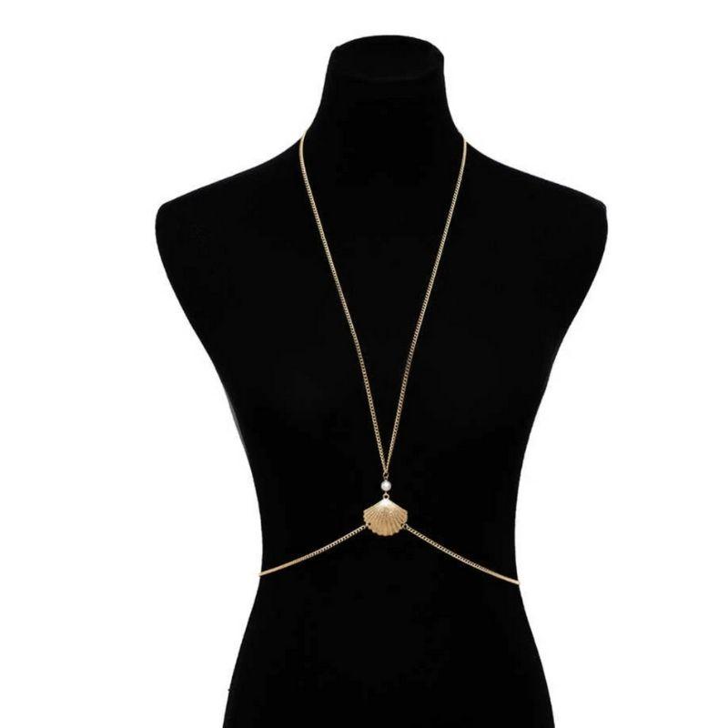 Bauchkette Koerperschmuck Bauch-Halskette mit Muschel und Perlen Symbol - Feine Body Schmuck Kette Damen online kaufen
