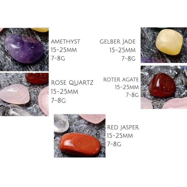 Amethyst, Gelber Jade, Rosen Quartz, Roter Agate und Roter Jasper Edelsteine