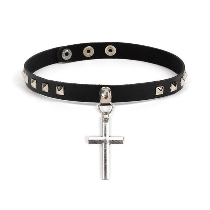 Kunstleder Choker Kreuz