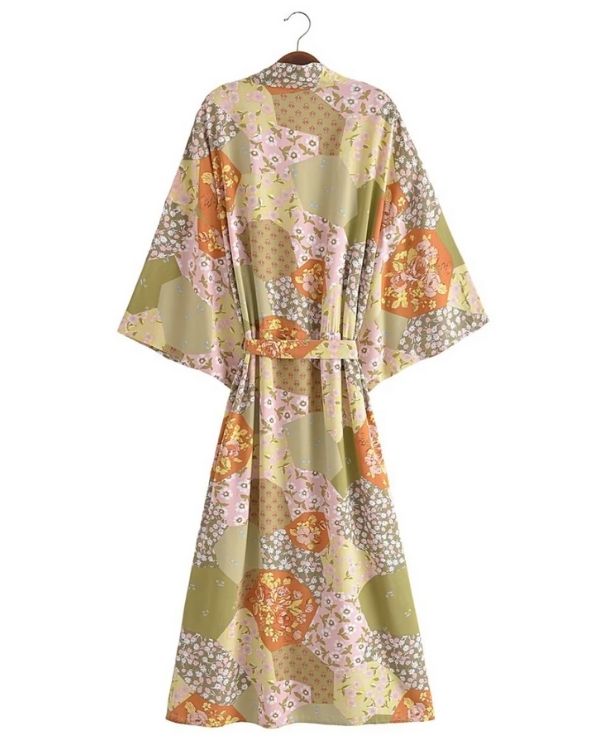 Langer Kimono Retro Flowers