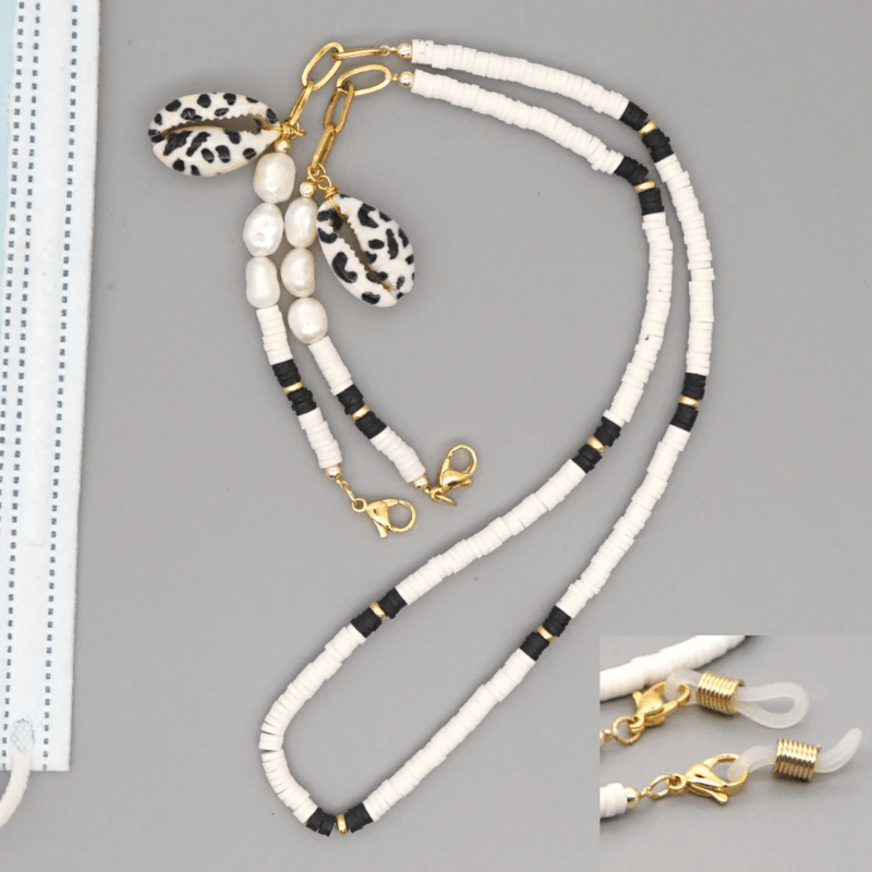Maskenkette aus Perlen und Muschel Anhängern | Kette für Mundschutz Masken mit Style