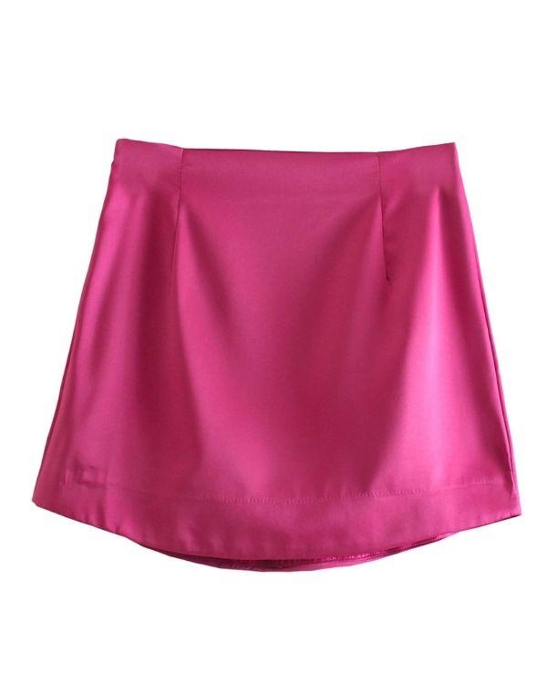 Mini Rock pink Satin Seide High-Waisted Fashion Just Style