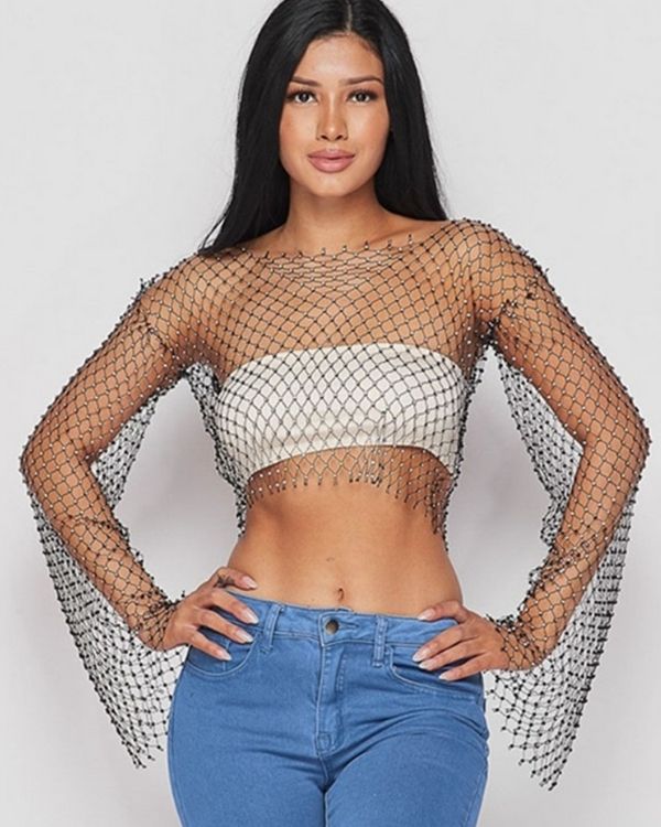 Glitzer Netz Crop Shirt Baila